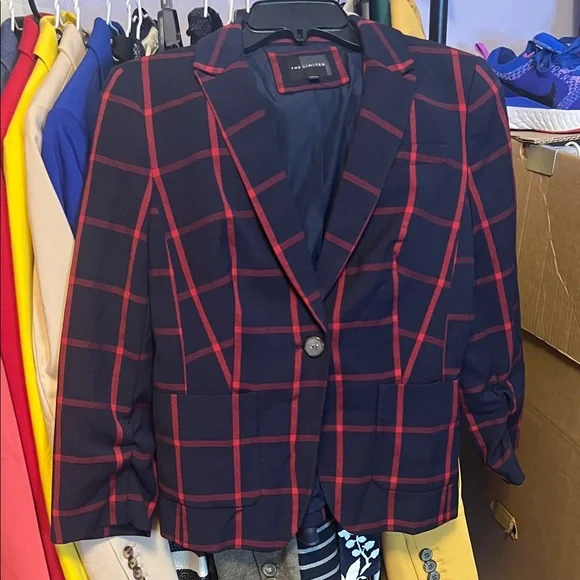 NWOT The Limited Navy and Red Checkered Blazer - Picture 2 of 6